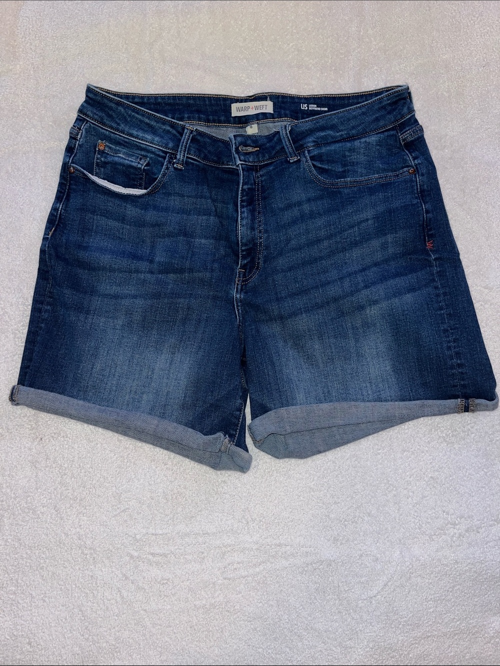 Warp + Weft Women's Dark Indigo Cuffed Denim Shorts